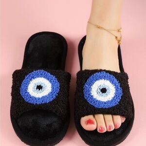 Stylish Evil Eye Cozy Black and Blue Women's Slippers/Sandals